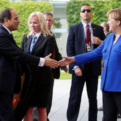 German Chancellor Angela Merkel meets Egypt's President Abdel-Fattah el-Sisi at the Chancellery in Berlin