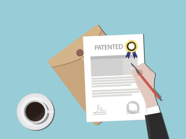 patented patent document with badge and stamp vector graphic