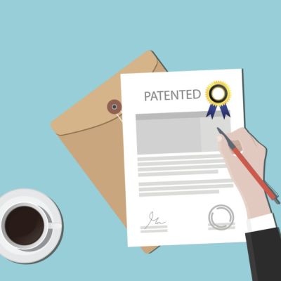 patented patent document with badge and stamp vector graphic